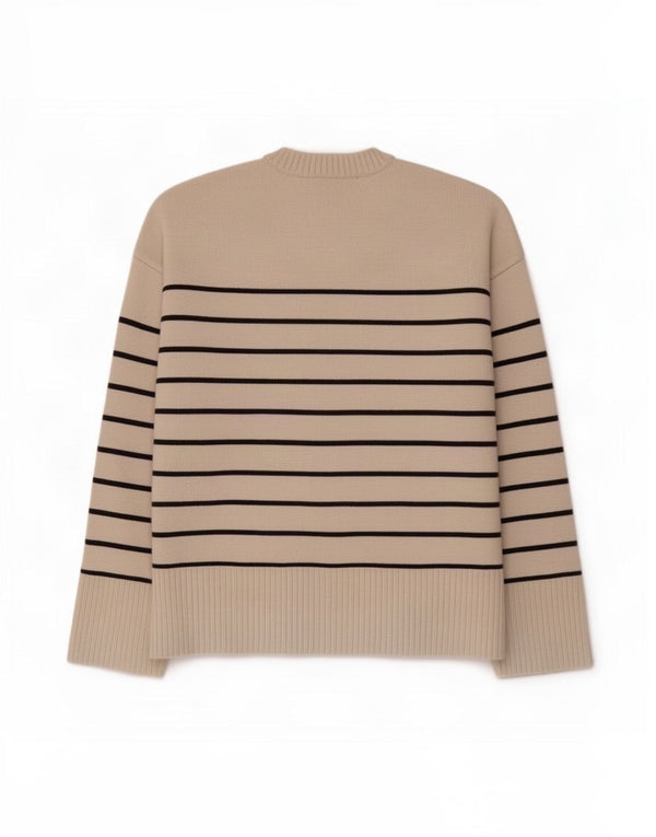 Pulover pentru femei supradimensionat cu gâtul turnat Zara UK 14 Medium Bej cu dungi