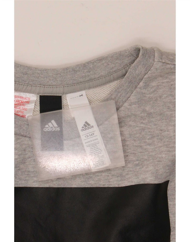 Hanorac cu grafic pentru băieți Adidas 13-14 ani, bumbac gri
