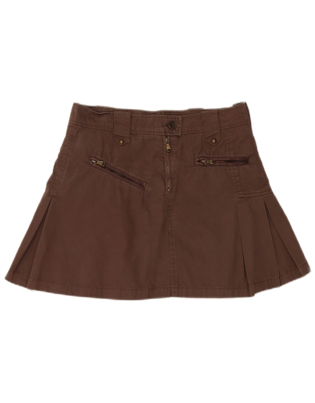 Liu Jo Womens Pleated Mini Skirt W26 Small Brown Cotton
