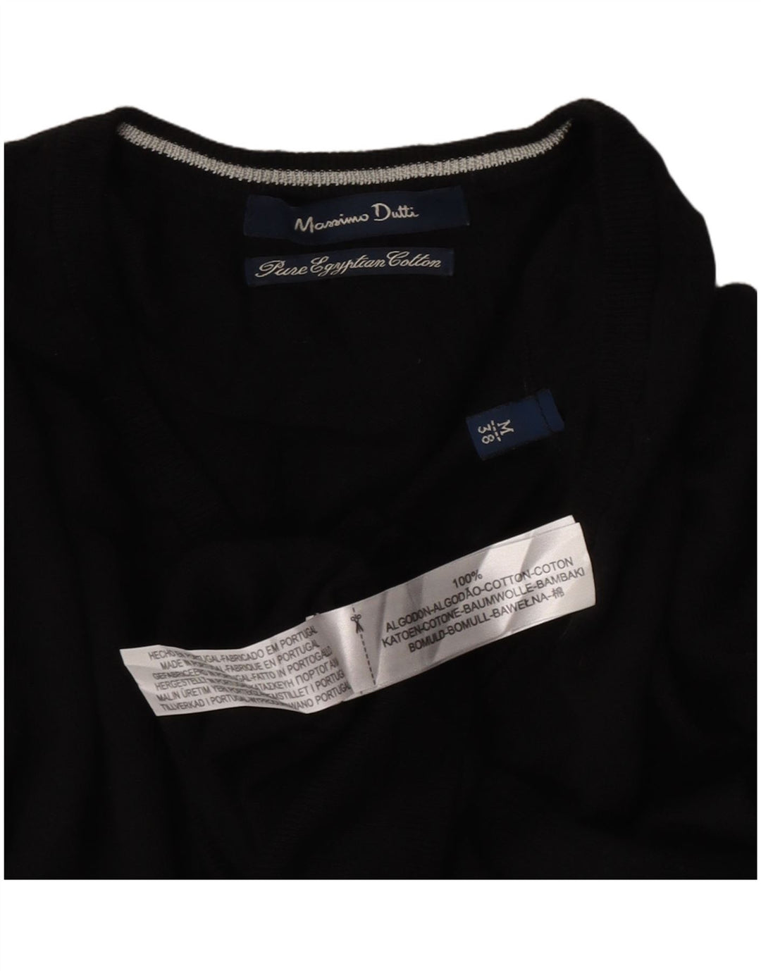 Pulover Massimo Dutti pentru bărbați, cu decolteu în V, bumbac mediu negru