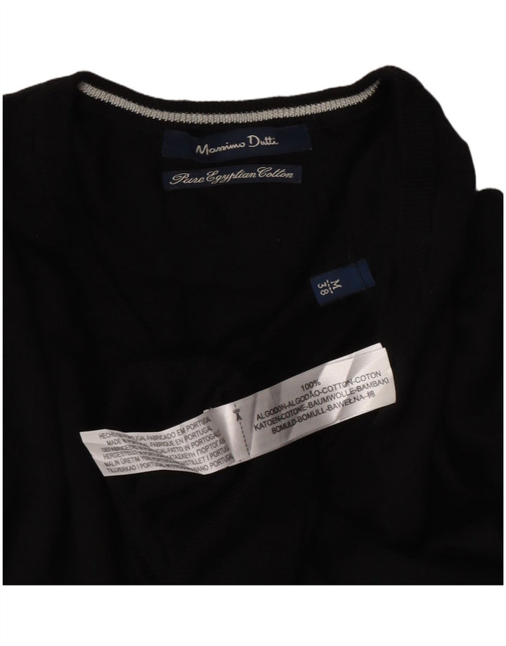 Pulover Massimo Dutti pentru bărbați, cu decolteu în V, bumbac mediu negru