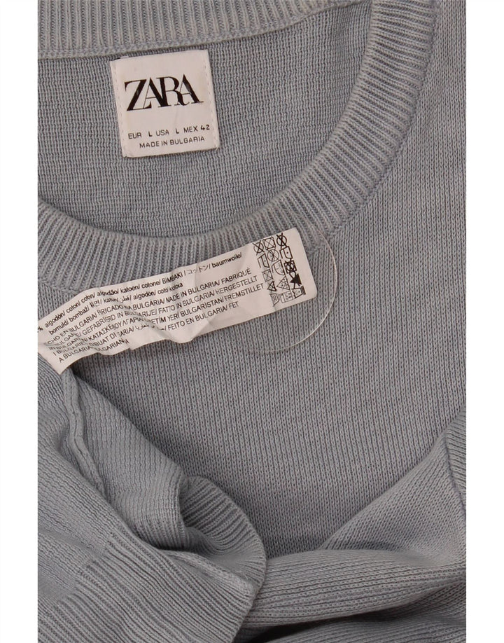Pulover pentru bărbați Zara, cu decolteu, mare, gri, bumbac