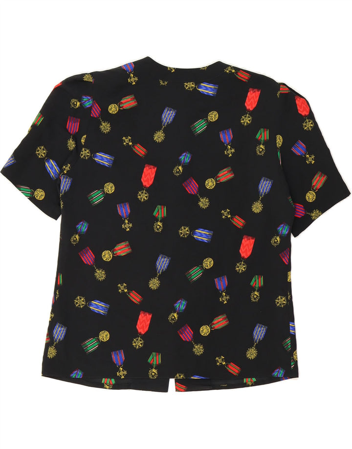 HARDOB Womens Abstract Pattern Short Sleeve Shirt Blouse UK 16 Large Black Vintage Hardob and Second-Hand Hardob from Messina Hembry 