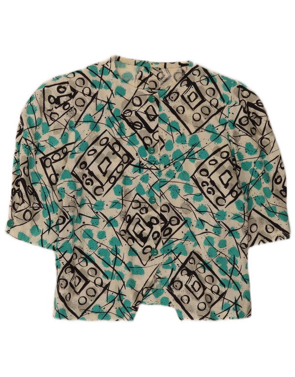 Bluză vintage pentru femei, cămașă crop UK 12, medie, multicoloră, geometrică