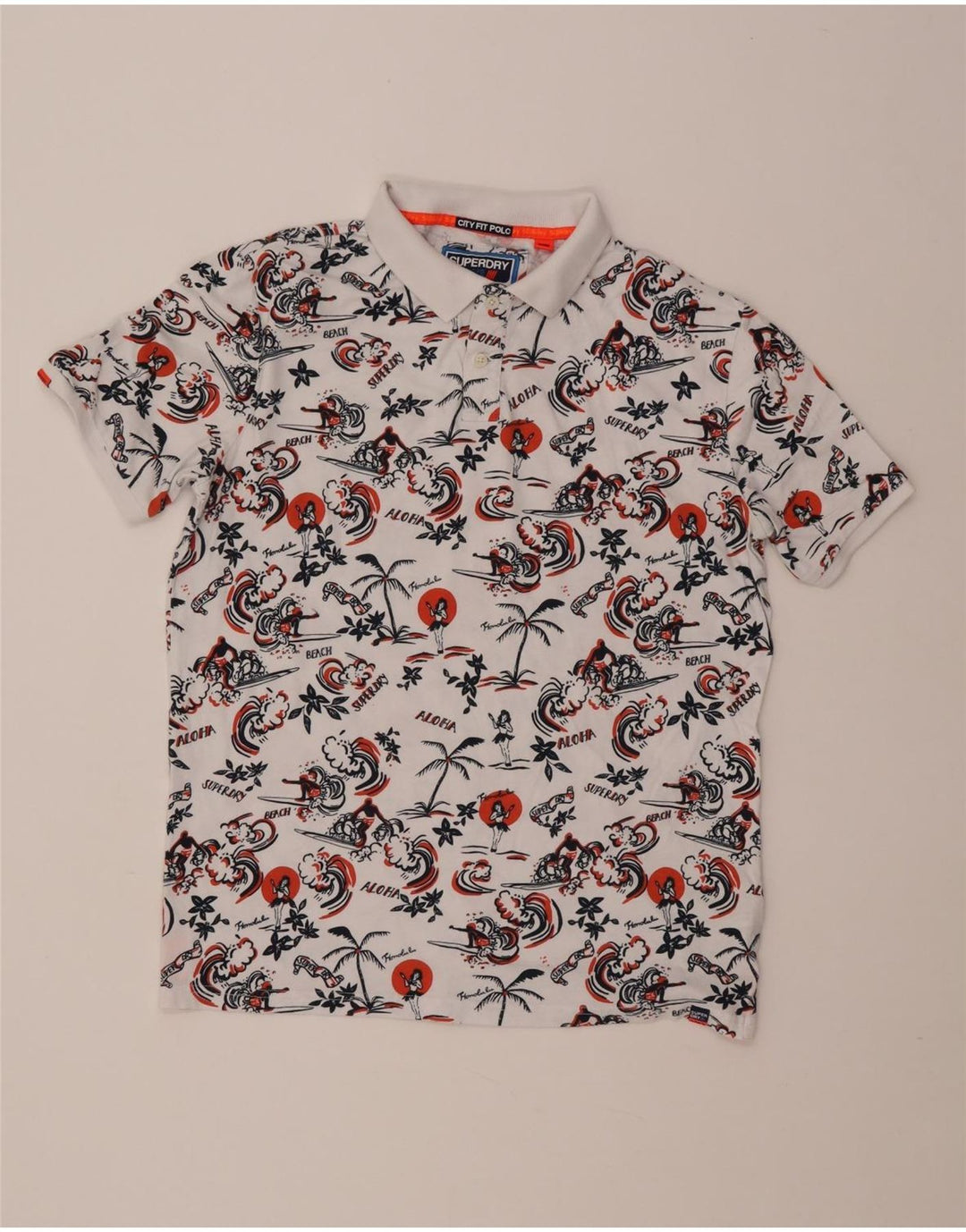 Tricou polo hawaian Superdry pentru bărbați, bumbac alb XL