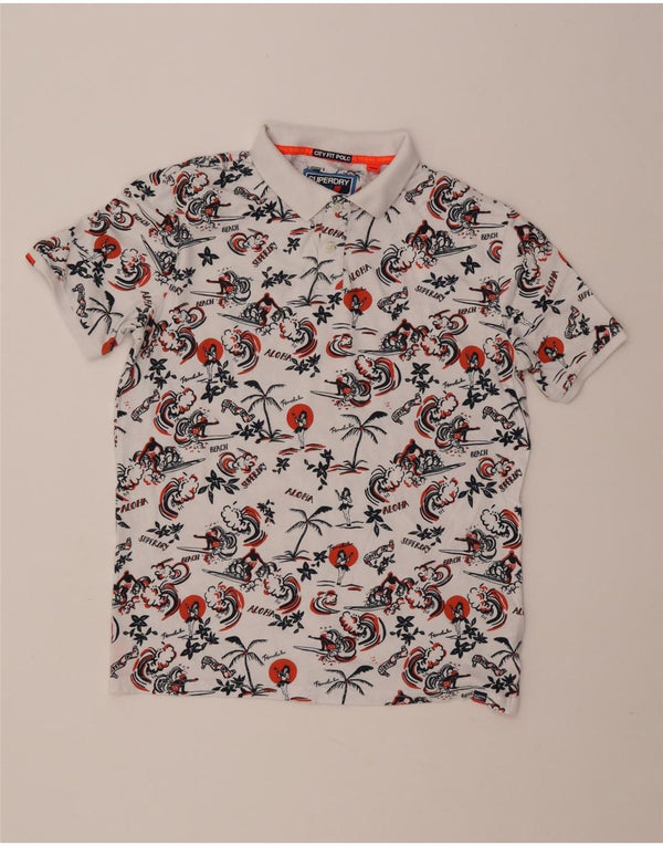 Tricou polo hawaian Superdry pentru bărbați, bumbac alb XL