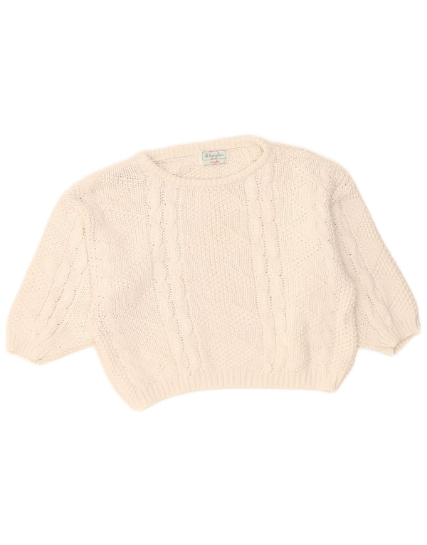 Pulover pentru femei Benetton, cu mâneci 3/4, cu gât de barcă, alb mediu UK 14