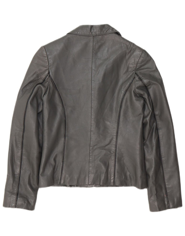 Jachetă vintage pentru femei crop cu 3 nasturi, din piele, gri, UK 8