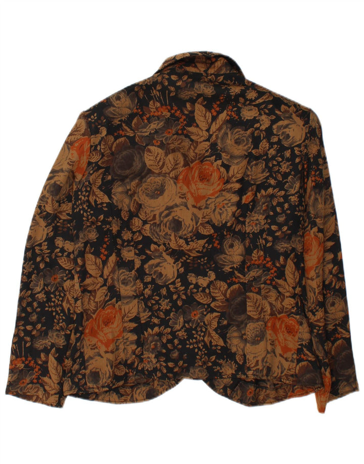 Jachetă vintage pentru femei cu 3 nasturi, UK 38, maro mediu, floral