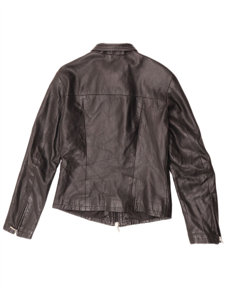 Jachetă de piele vintage pentru femei UK 12 Medium Black Leather