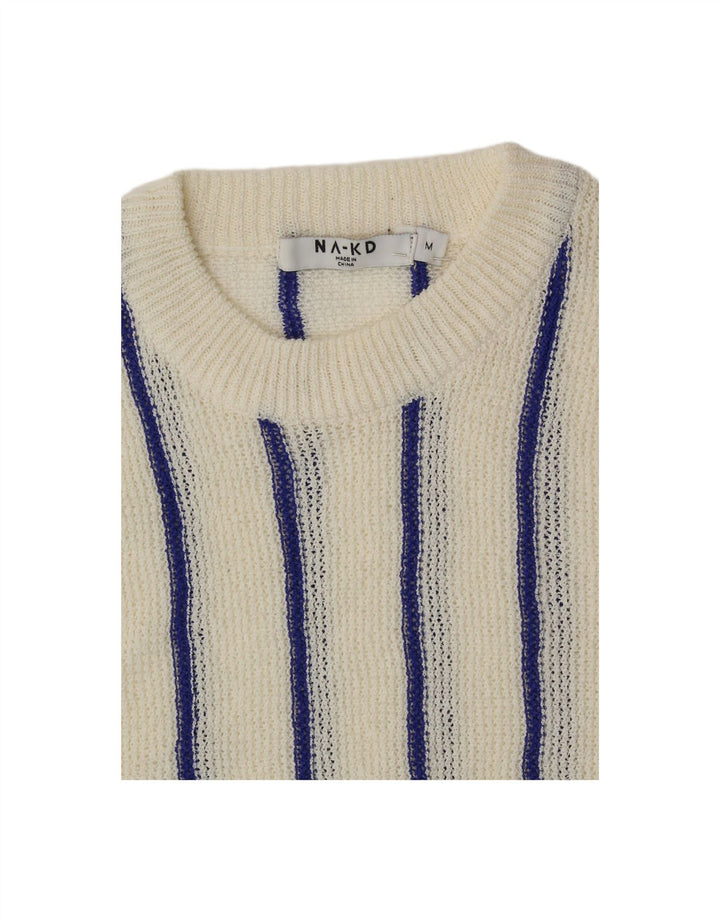NA-KD Womens Crew Neck Jumper Sweater UK 12 Medium Off White Striped