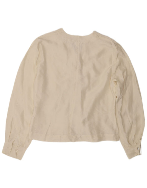 Bluză de cămașă vintage pentru femei UK 14 Medium din mătase alb