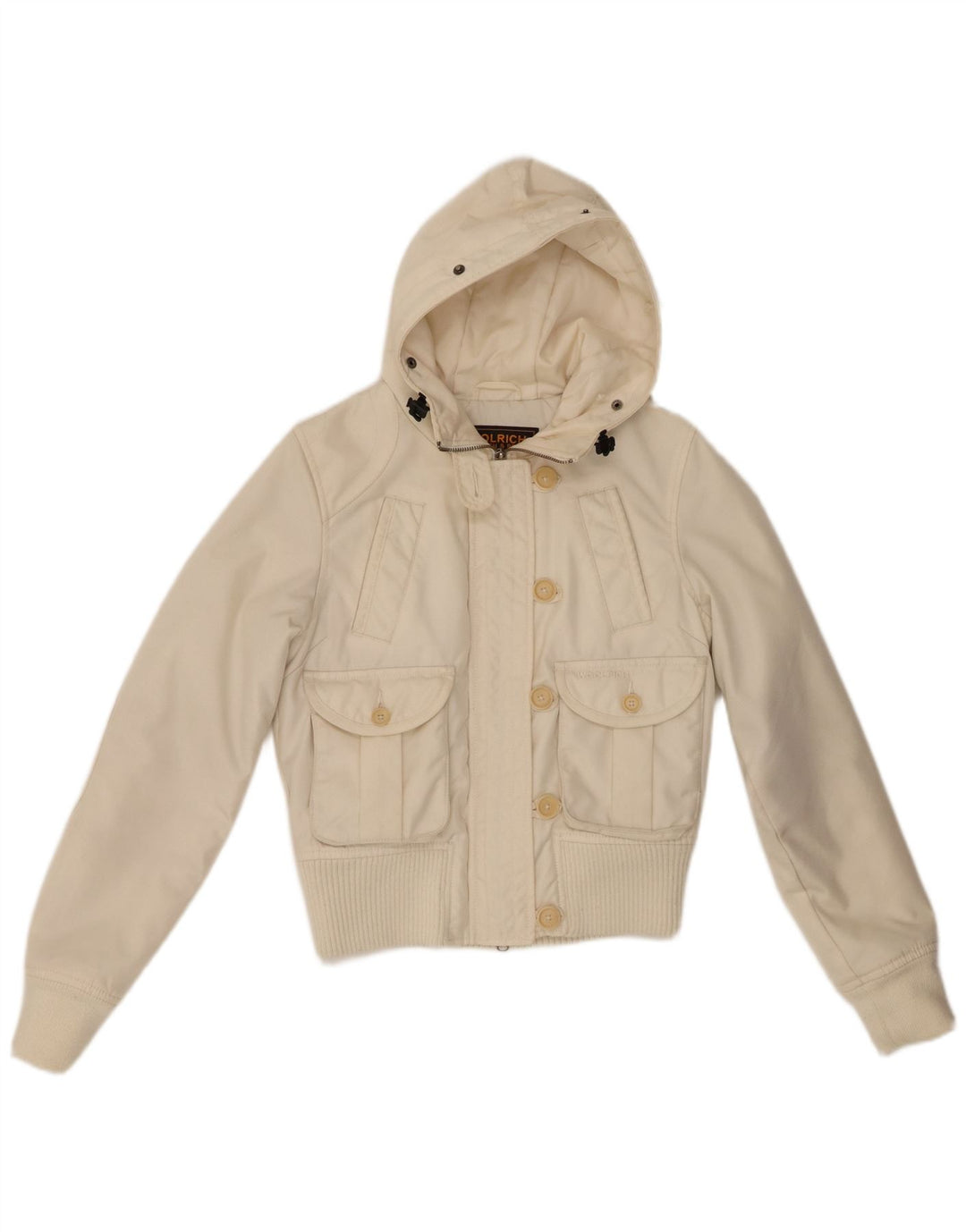 Jachetă bomber cu glugă Woolrich pentru femei UK 10, nailon, alb, mic