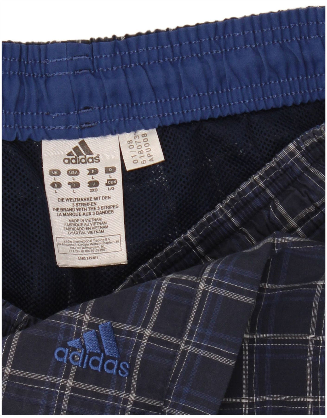 Pantaloni scurți de înot Adidas pentru bărbați, poliester cu carouri mari, albastre