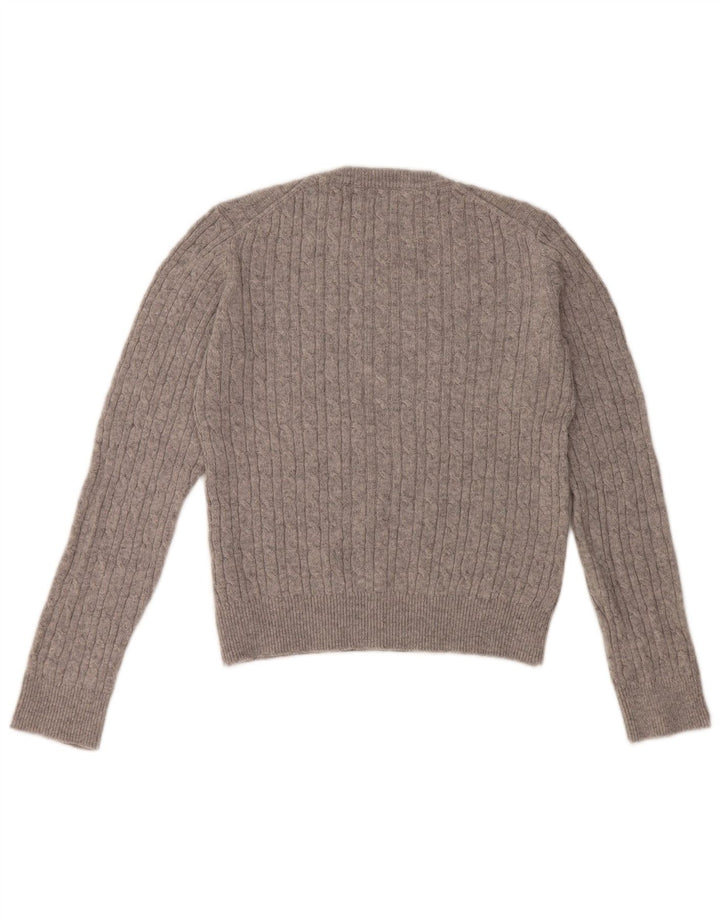 JACK WILLS Pulover crop pentru femei cu decolteu rotund UK 12 Lână gri mediu