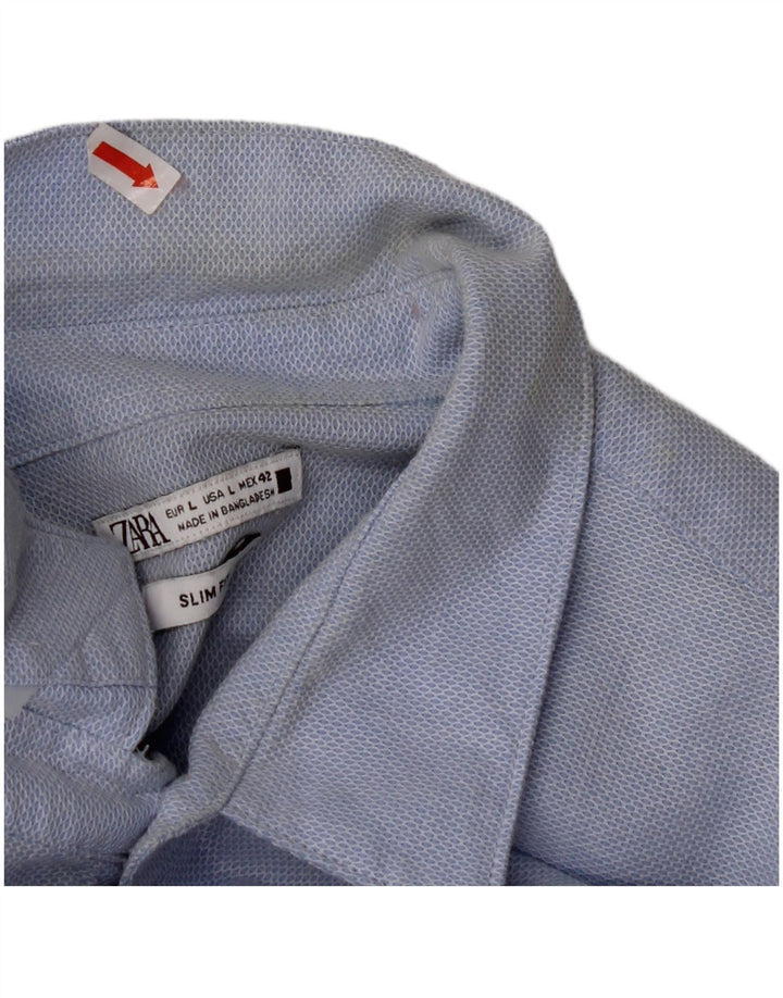 Cămașă pentru bărbați ZARA Slim Fit, mare, albastru, bumbac