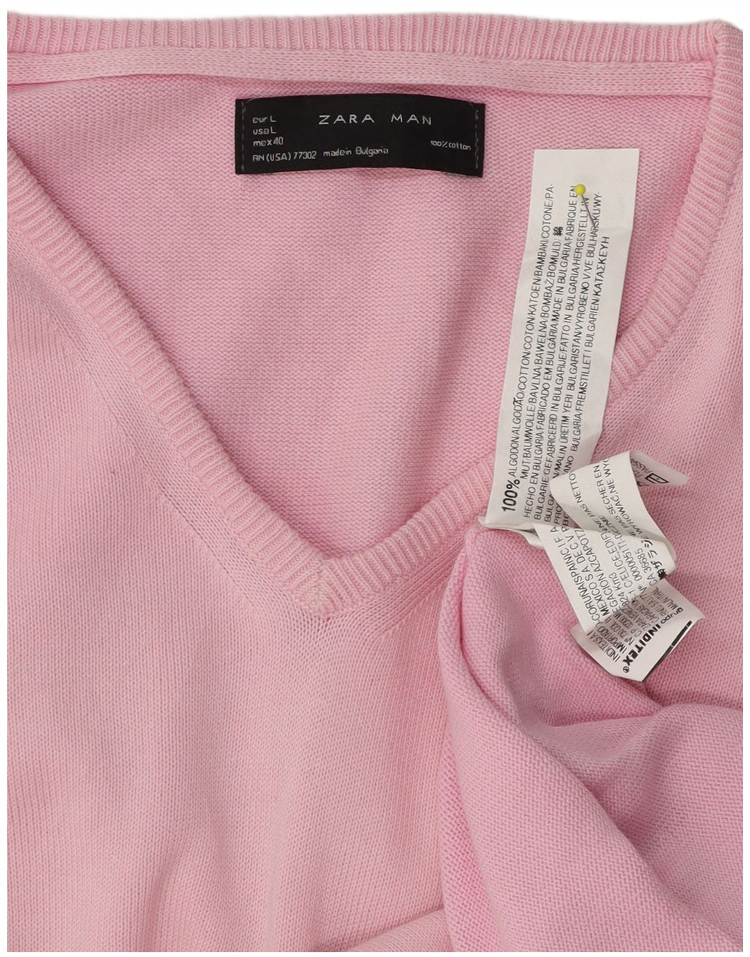 Pulover pentru bărbați Zara, cu decolteu în V, mare, roz, bumbac