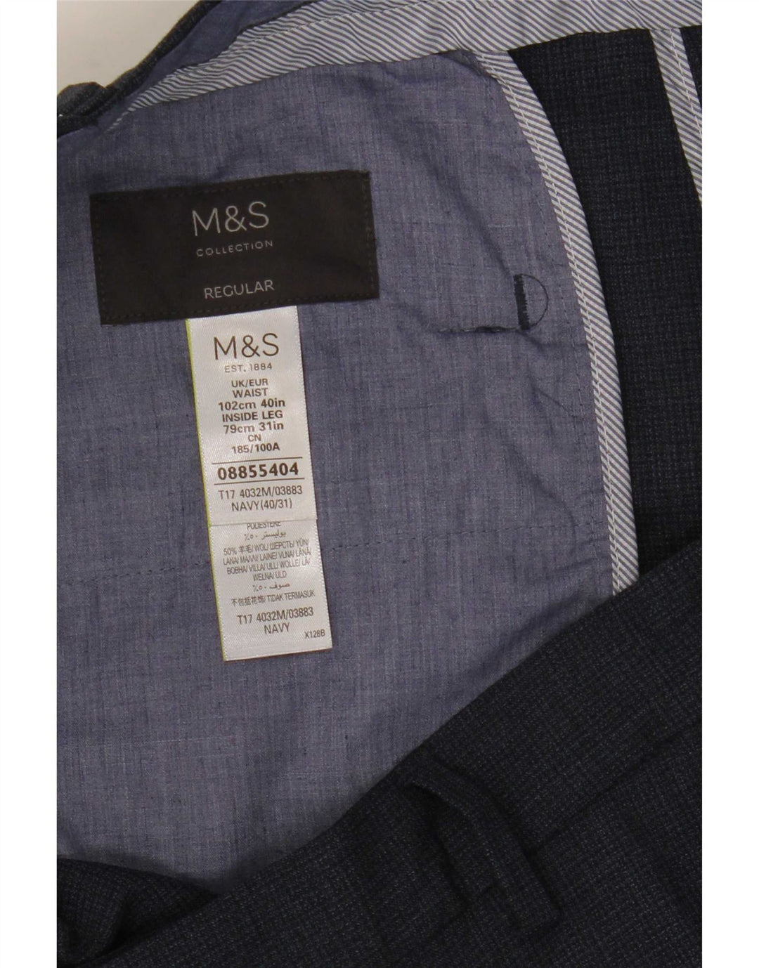 Pantaloni de costum obișnuiți, drepti, pentru bărbați, Marks & Spencer, L40 L31, bleumarin