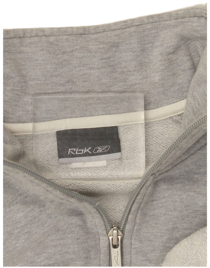 REEBOK Mens Zip Neck Sweatshirt Jumper Large Grey Flecked Cotton