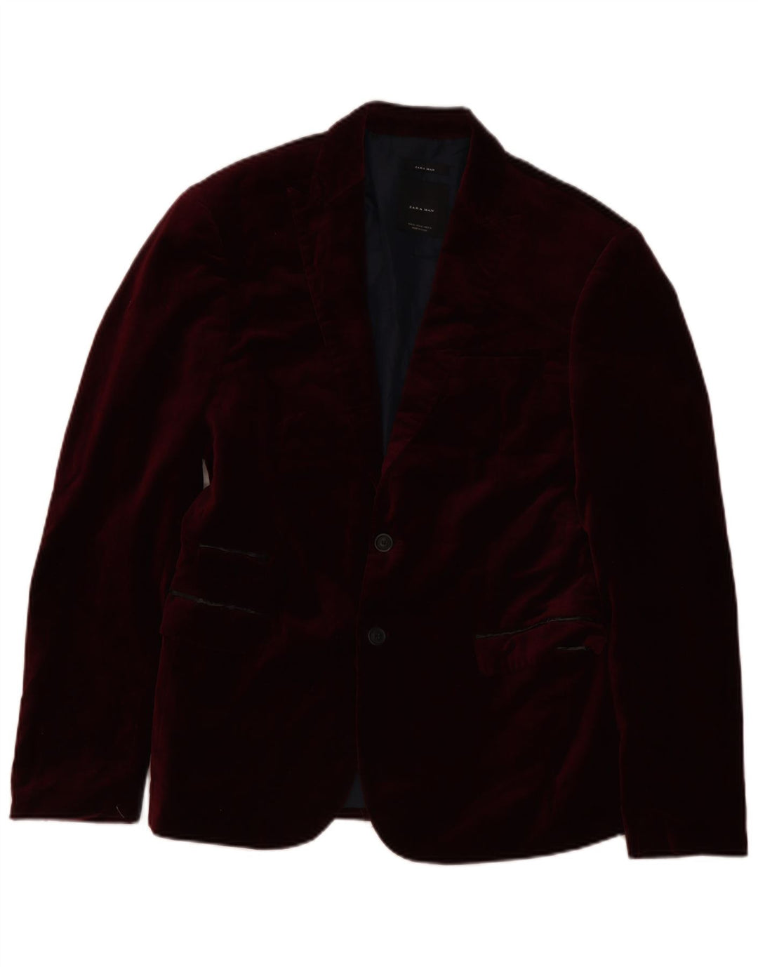 Zara Mens 2 Button Velvet Blazer Jacket EU 52 Large Burgundy