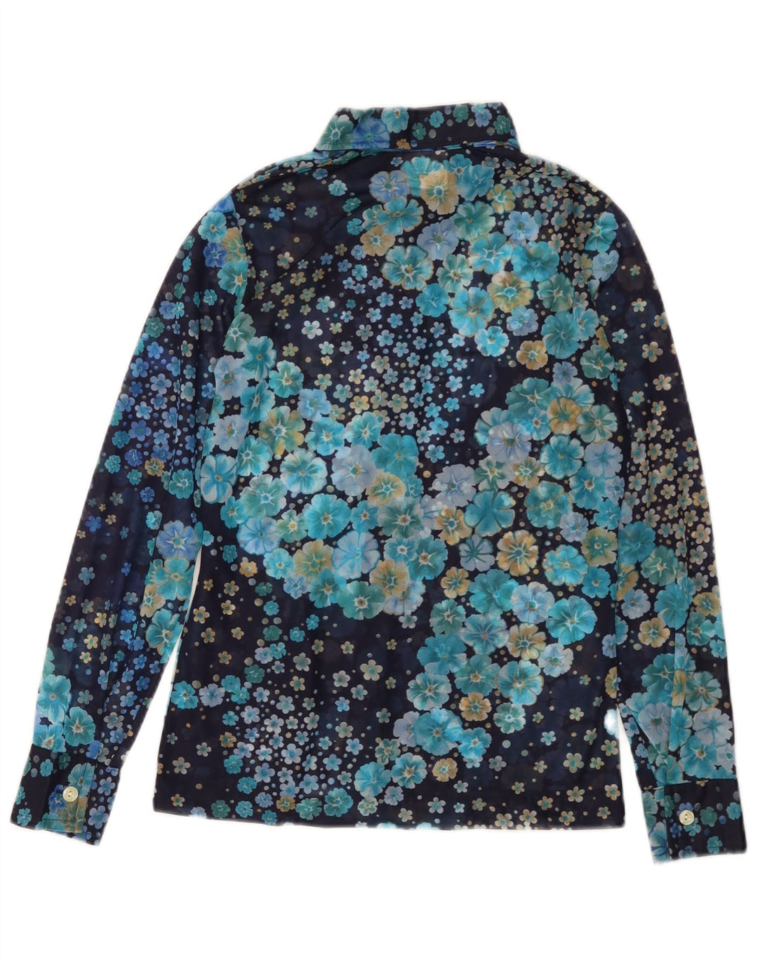 Bluză cămașă pentru femei VINTAGE UK 10 Mic albastru marin Poliamidă florală