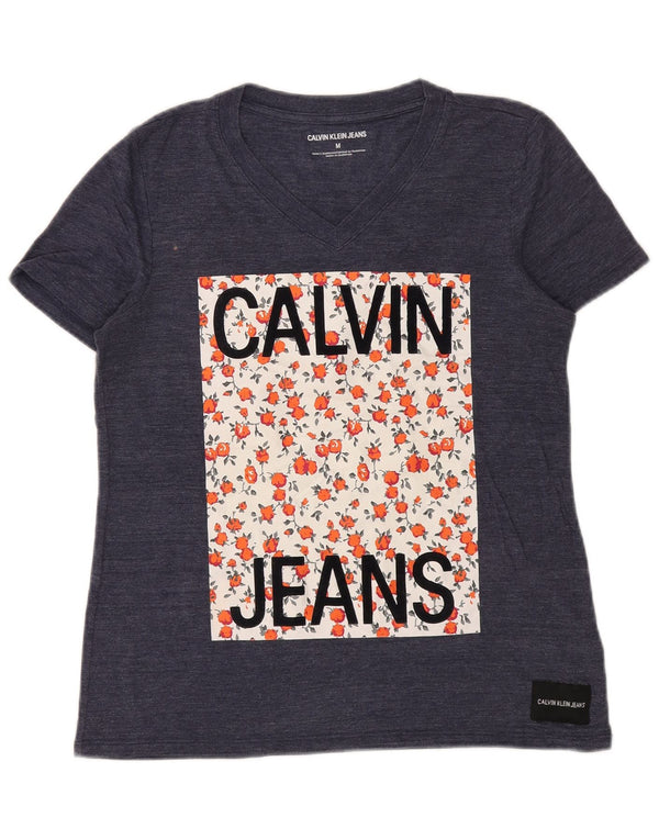 CALVIN KLEIN Tricou cu grafic pentru femei Top UK 14 Medium Bleumarin Poliester