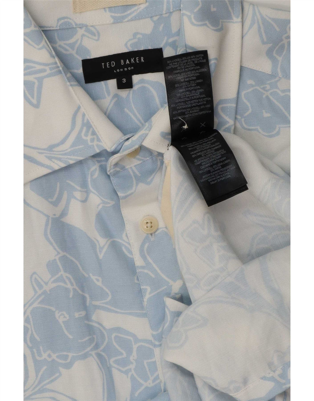 Cămașă cu mânecă scurtă pentru bărbați Ted Baker Mărimea 3, albastru mediu, Floral Lyocell