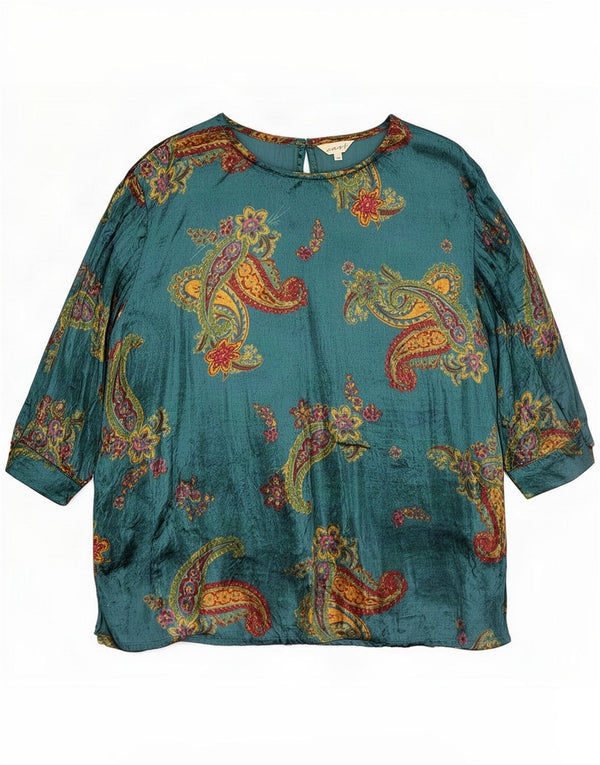 East Bluză supradimensionată pentru femei cu mâneci 3/4 Marea Britanie 18 XL Blue Paisley Viscose