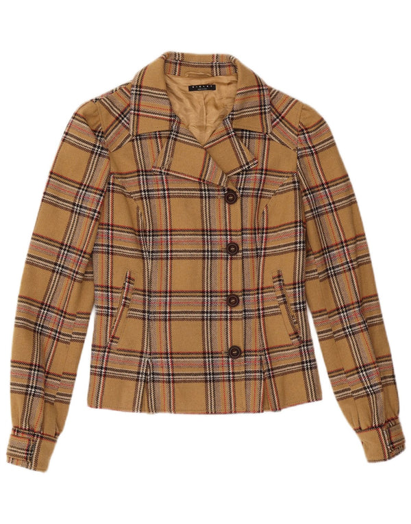 Jachetă blazer pentru femei Sisley, cu 4 nasturi, IT 40 mic, bej, cu carouri acrilice