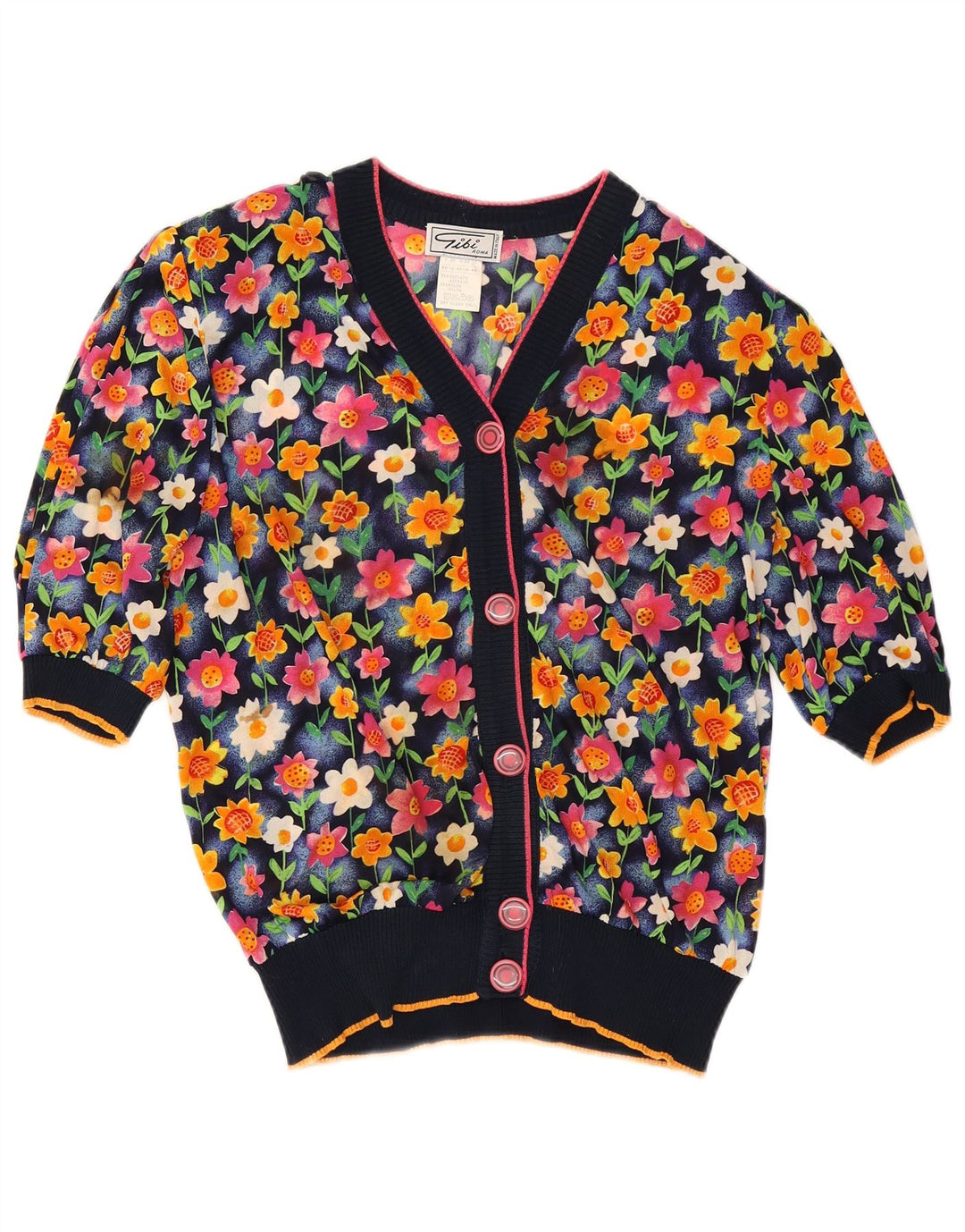 Gibi Womens Cardigan Top UK 14 Large Bleumarin Floral Acetat