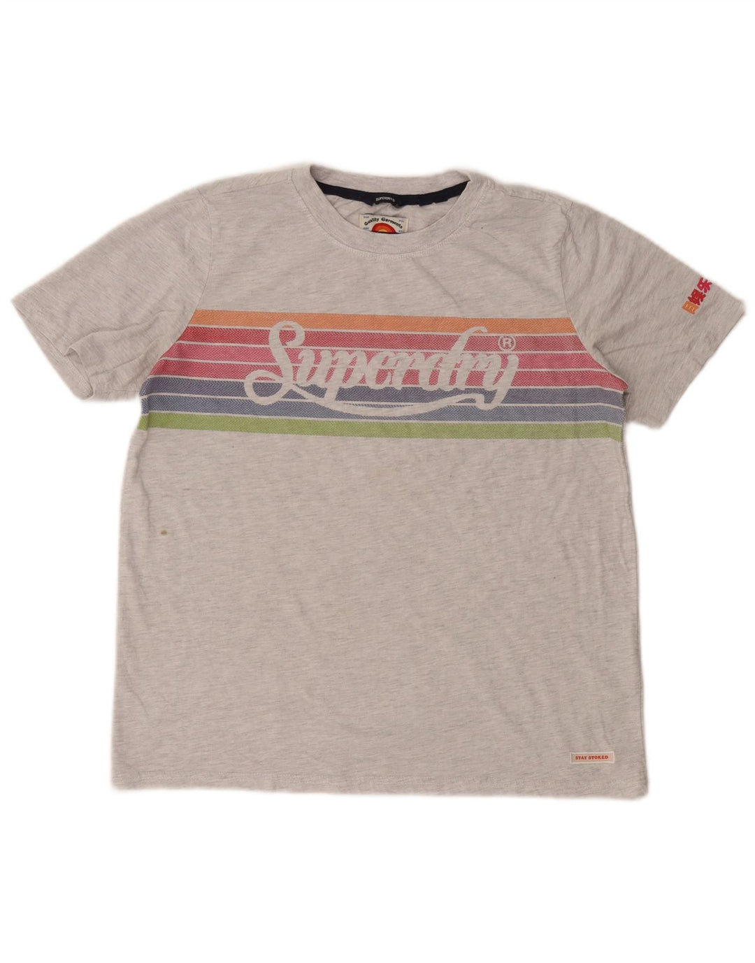 Tricou Superdry pentru femei Crop Graphic Top UK 12 Medium Gri cu dungi