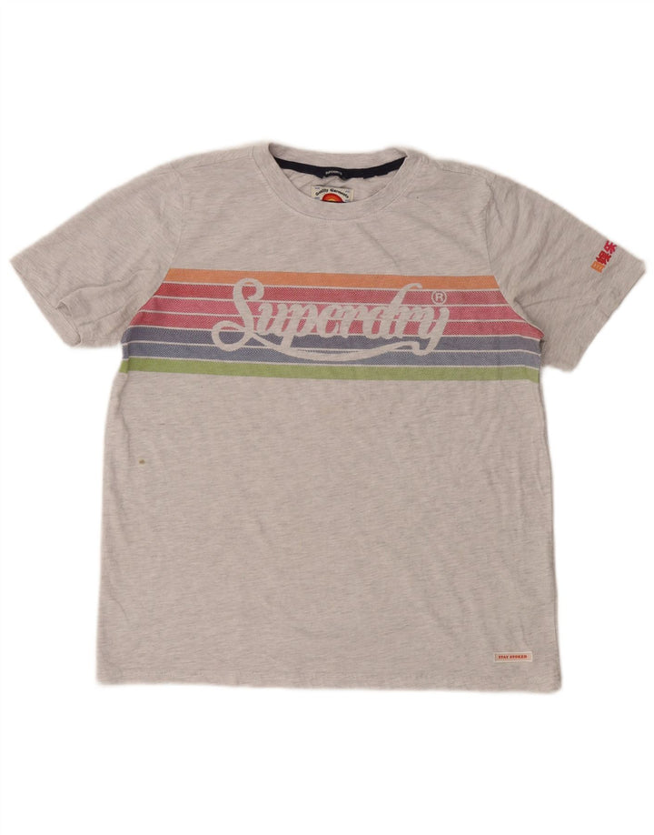 Tricou Superdry pentru femei Crop Graphic Top UK 12 Medium Gri cu dungi