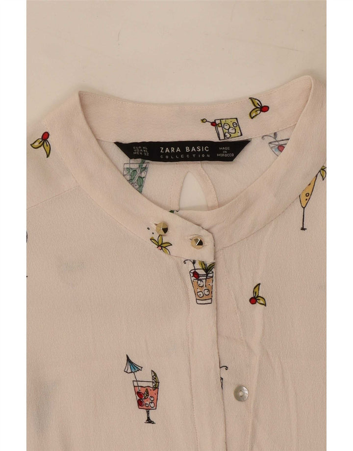Bluză cămașă pentru femei cu model abstract Zara UK 18 XL Alb