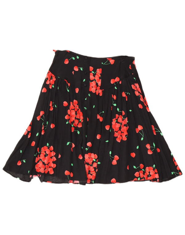 Fustă A-Line Vintage pentru femei cu talie înaltă IT 46 Large W29 Negru Floral Viscose
