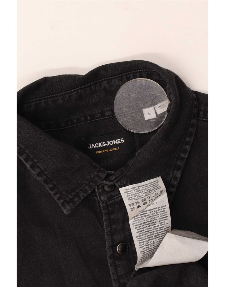 Cămașă Jack & Jones bărbătească din denim mare din bumbac negru