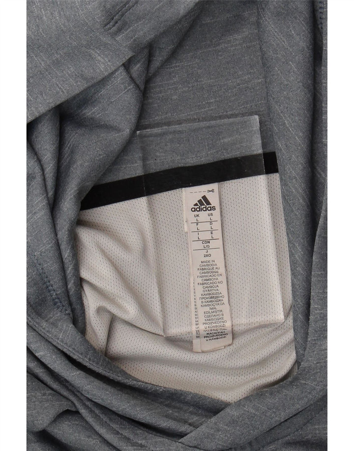 ADIDAS Mens Hooded Top Long Sleeve Large Grey Flecked Polyester