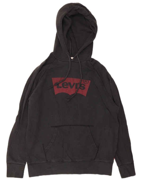 Pulover Levi's pentru bărbați cu capota cu grafică, bumbac mediu negru