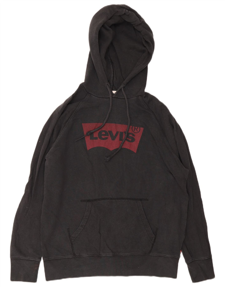 Pulover Levi's pentru bărbați cu capota cu grafică, bumbac mediu negru
