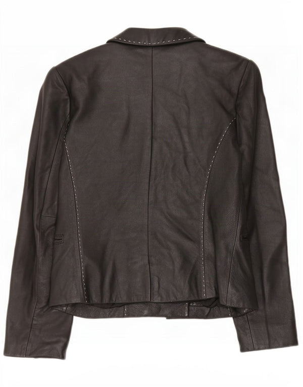 Ann Taylor Jachetă Blazer din piele cu 4 nasturi pentru femei UK 6 XS Negru
