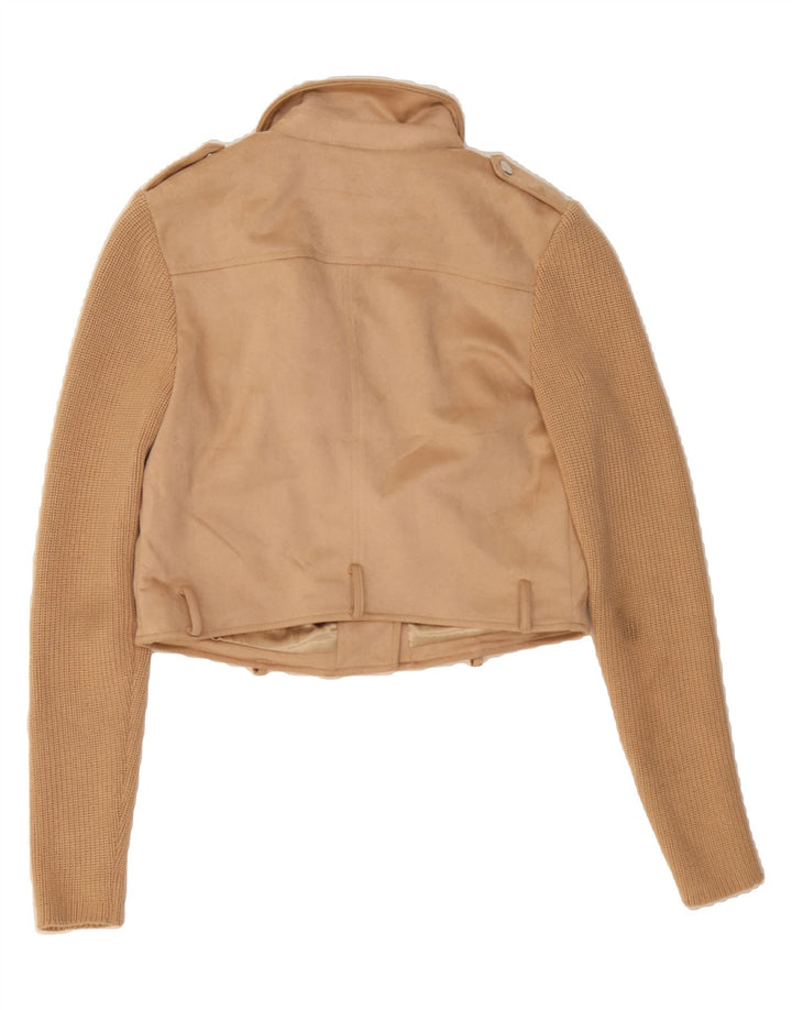 GUESS Womens Knit Crop Bomber Jacket UK 14 Medium Beige Polyester Vintage Guess and Second-Hand Guess from Messina Hembry 