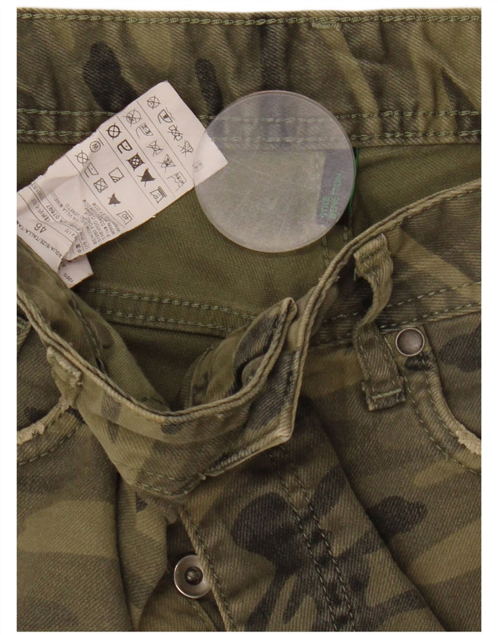 Pantaloni scurți casual Benetton pentru femei IT 46 Large W32 Khaki Camouflage Bumbac