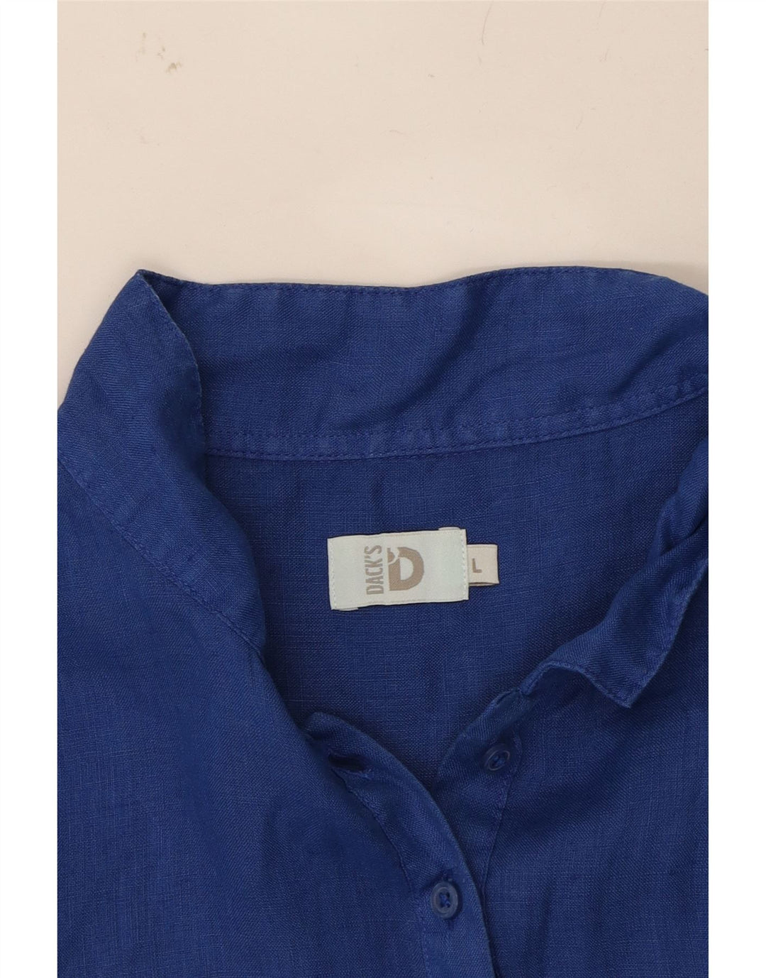 DACK'S Womens Short Sleeve Pullover Shirt UK 14 Large Blue Linen Vintage Dack's and Second-Hand Dack's from Messina Hembry 