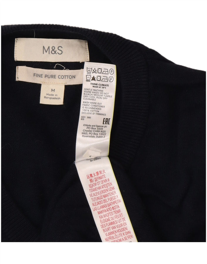 Pulover cu decolteu în V pentru bărbați Marks & Spencer, bumbac mediu albastru bleumarin