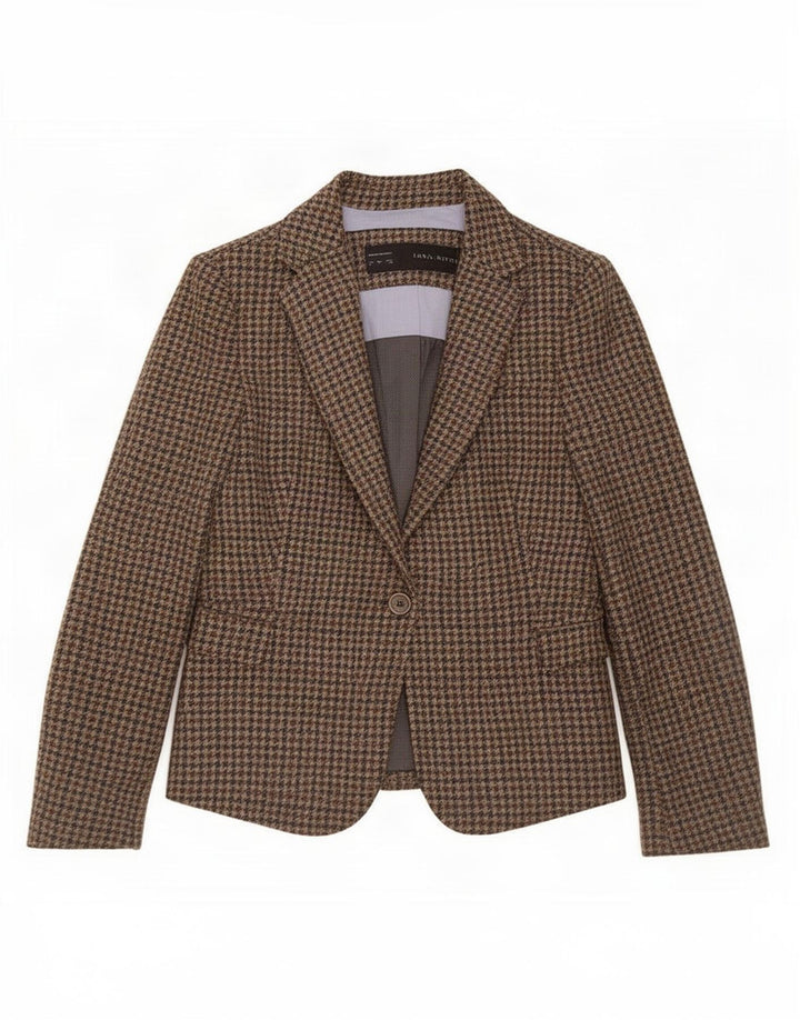 Blazer pentru femei Zara cu 1 nasture, UK 10, lână maro mică, cu picior de gală