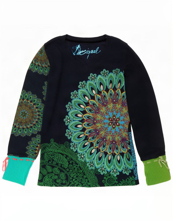 Top grafic pentru femei Desigual cu mânecă lungă UK 12 Medium Bleumarin Paisley