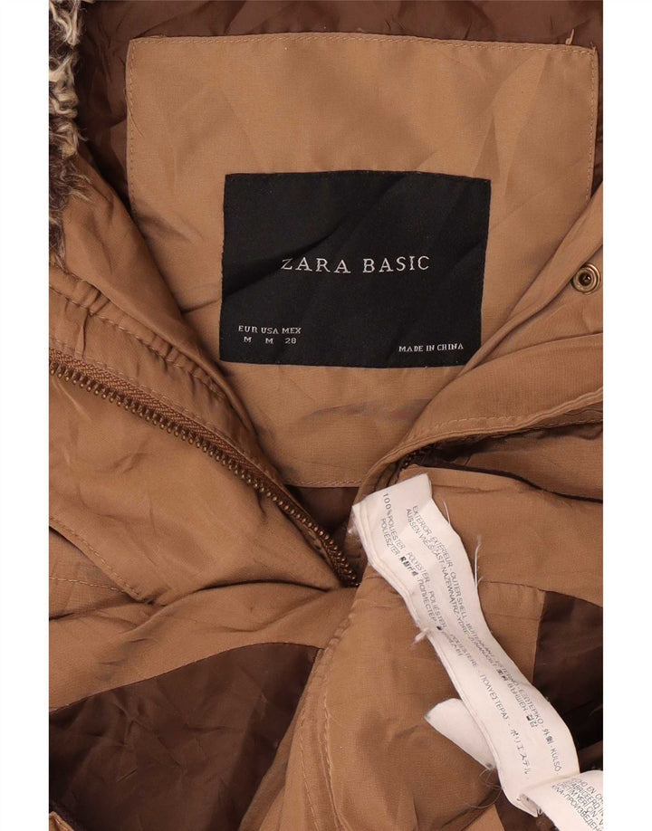Jachetă căptușită cu glugă pentru femei Zara UK 14 Medium Bej Poliester
