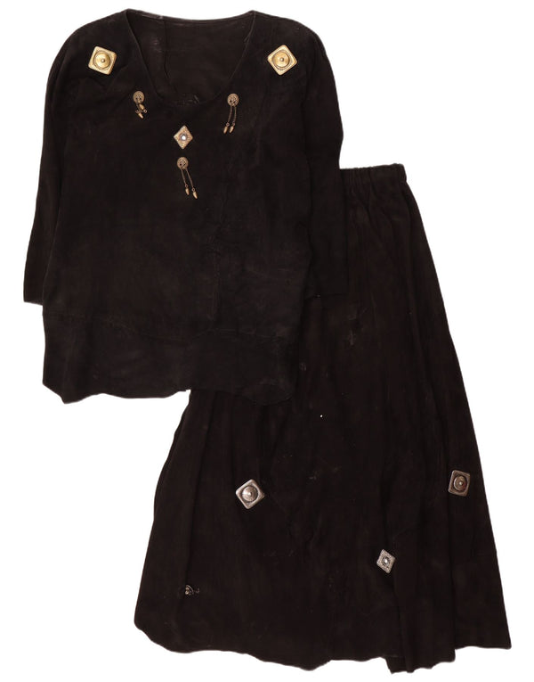 Set fuste 2 piese din piele intoarsa cu maneca 3/4 pentru femei UK 12 Medium W28 Negru