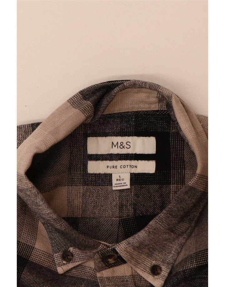 Cămașă de flanel pentru bărbați Marks & Spencer, bumbac cu carouri maro mari