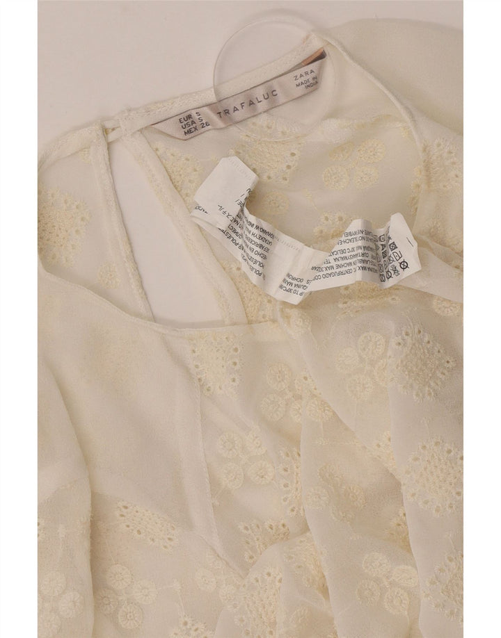 Zara Womens See Through Top UK 10 Small Off White Floral Poliester