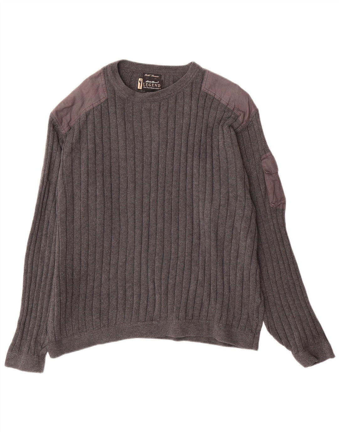 Eddie Bauer Pulover pentru bărbați cu gât roșu, mare, gri, bumbac color bloc